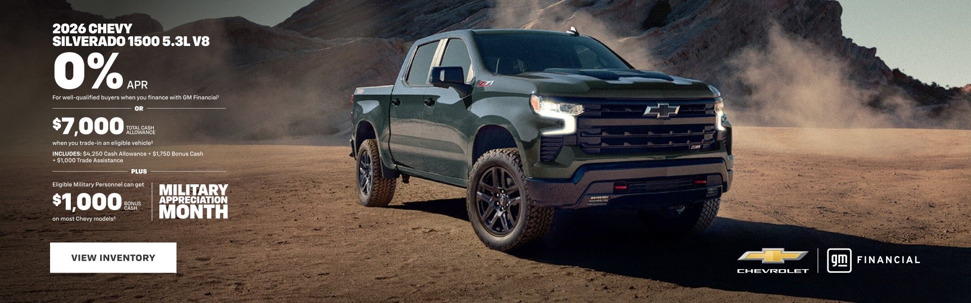 2026 Chevy Silverado 1500 5.3L V8. 0% APR For well-qualified buyers when you finance with GM Fina...